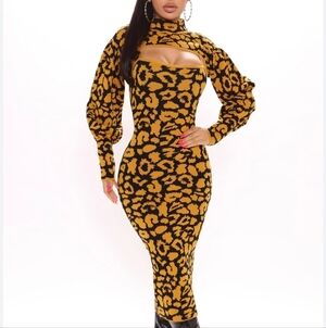 Worn Once For Photoshoot Leopard Print Long Sleeve Dress